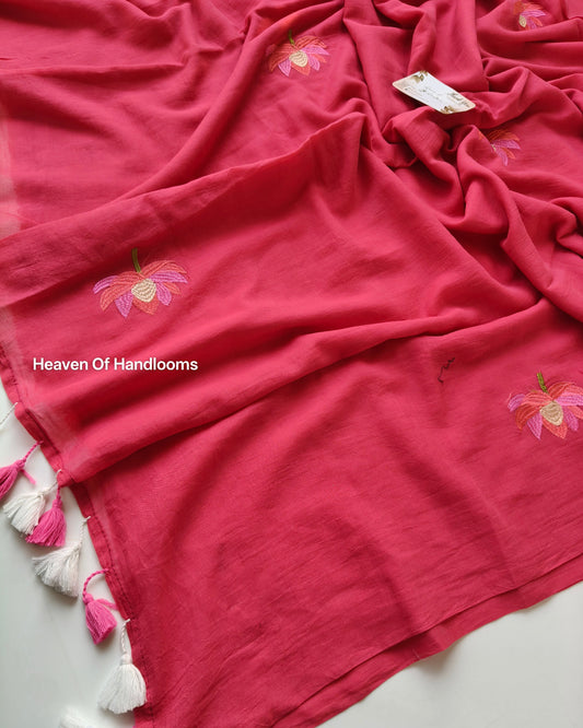 Embroidery Saree -Dark Pink