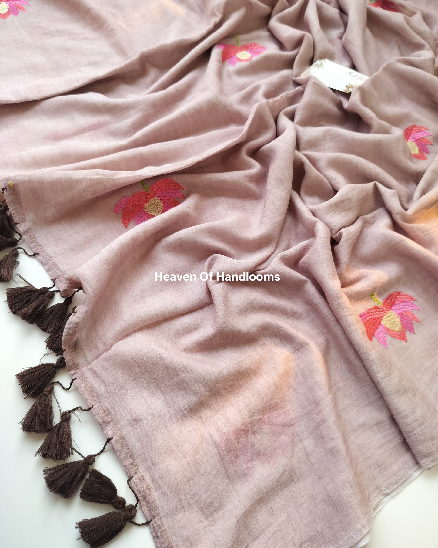 Embroidery Saree -Dust Lotus
