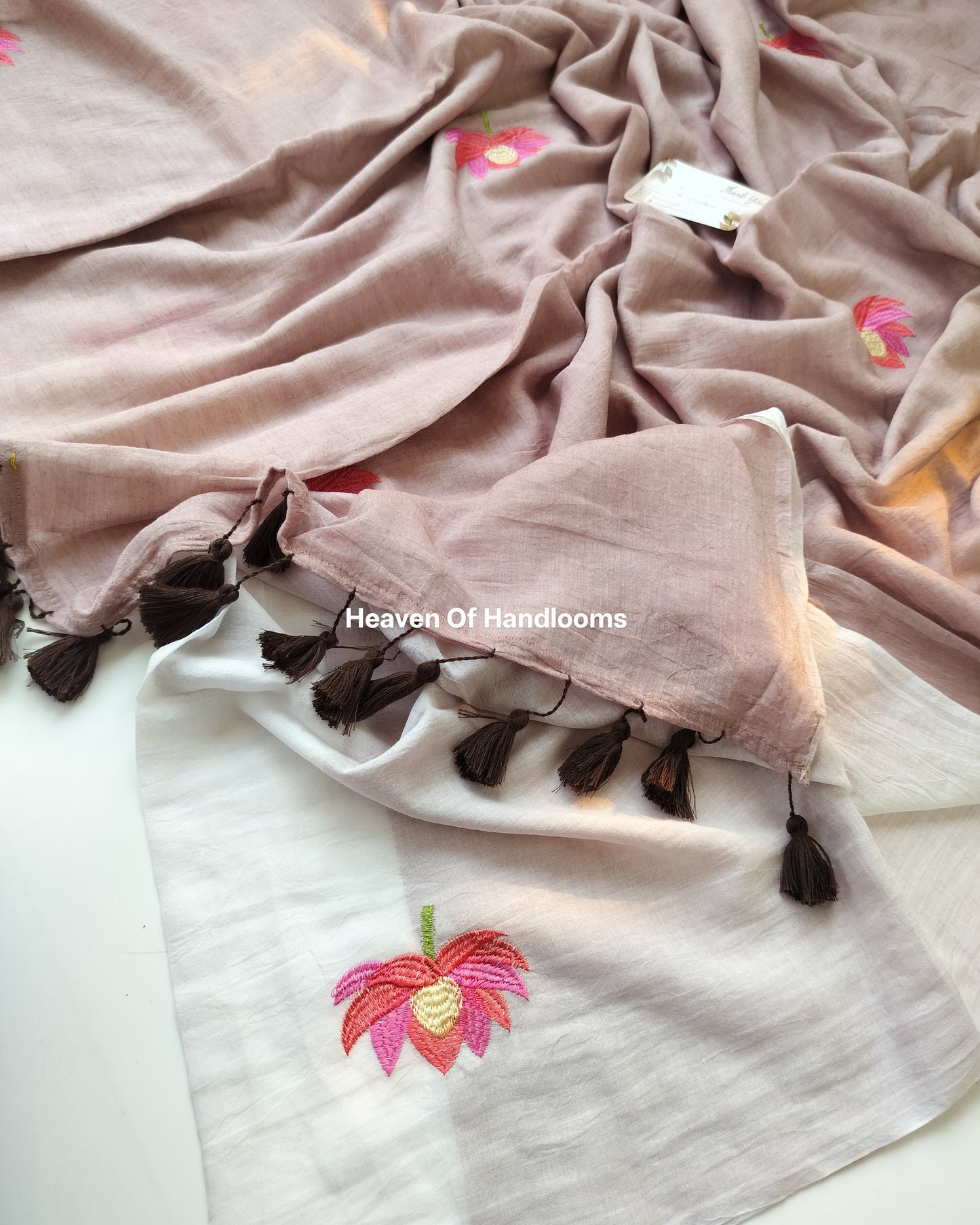 Embroidery Saree -Dust Lotus