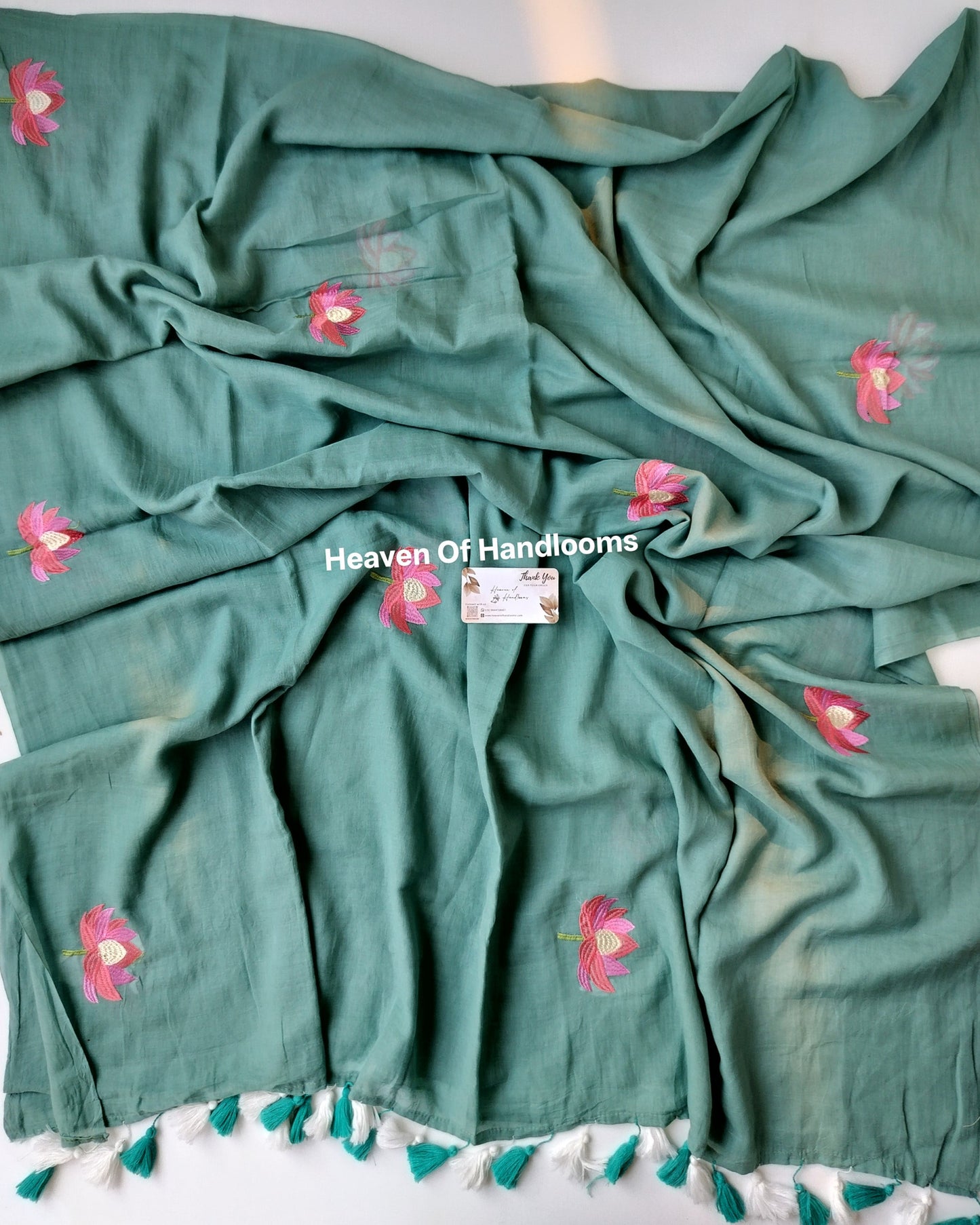 Embroidery Saree -Pine Green Lotus