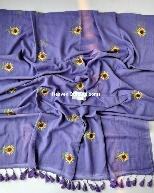 Embroidery Saree -Purple Sunflower