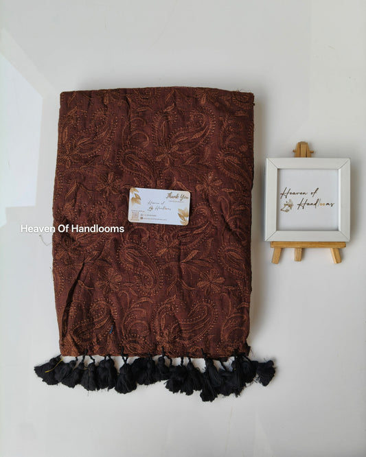 Festive Saree - Brown Chikankari