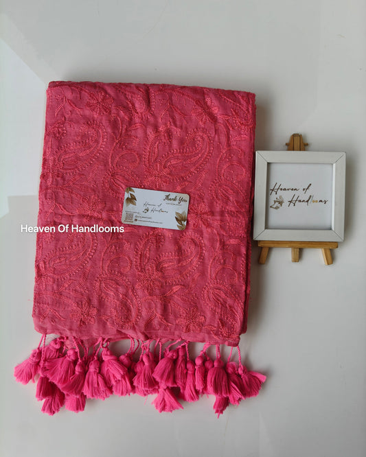 Festive Saree - Pink Chikankari