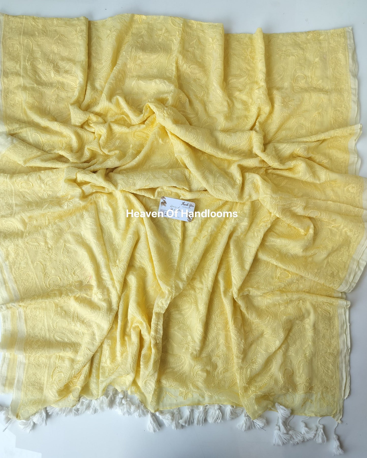Festive Saree - Yellow Chikankari