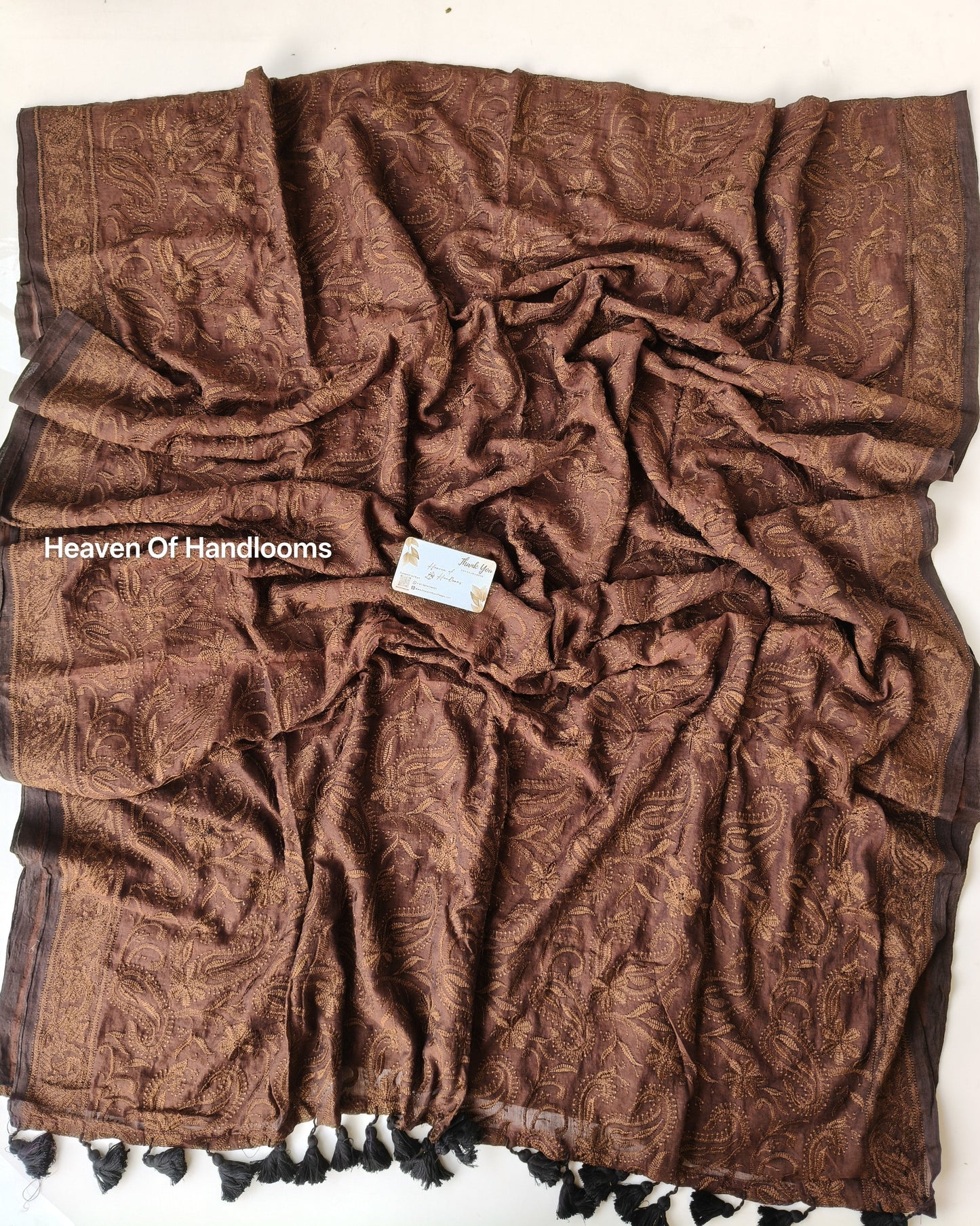 Festive Saree - Brown Chikankari