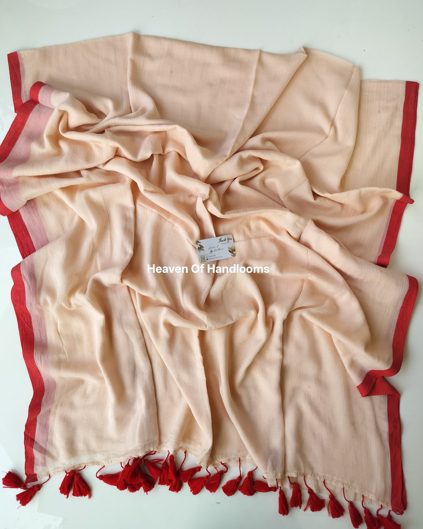 Plain Mul Saree - Muted Peach