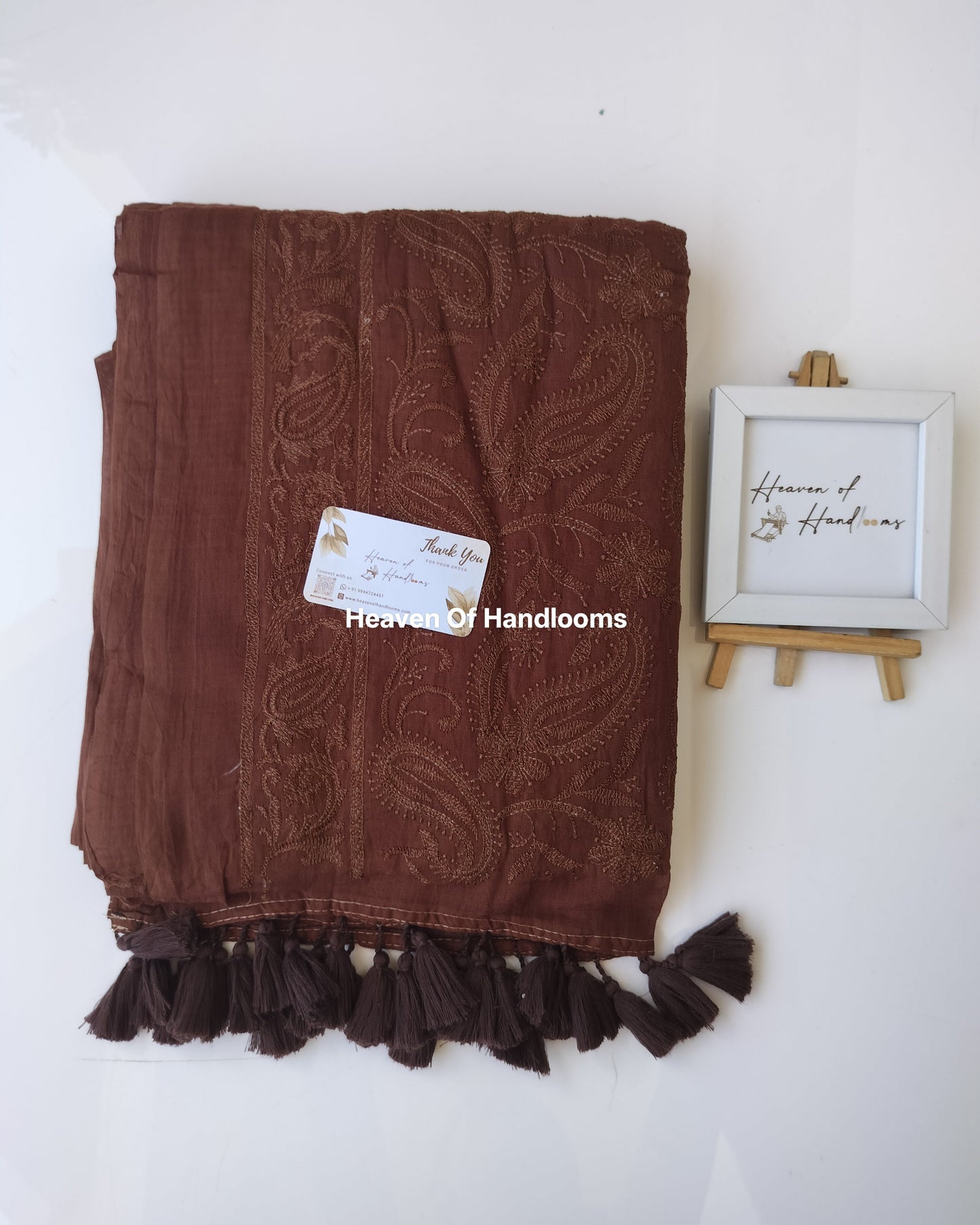 Festive Saree - Dark ChocoChikankari