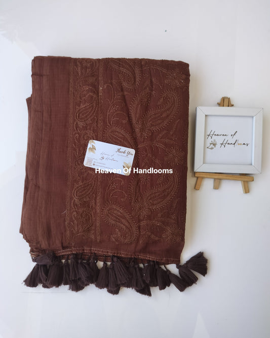 Festive Saree - Dark ChocoChikankari