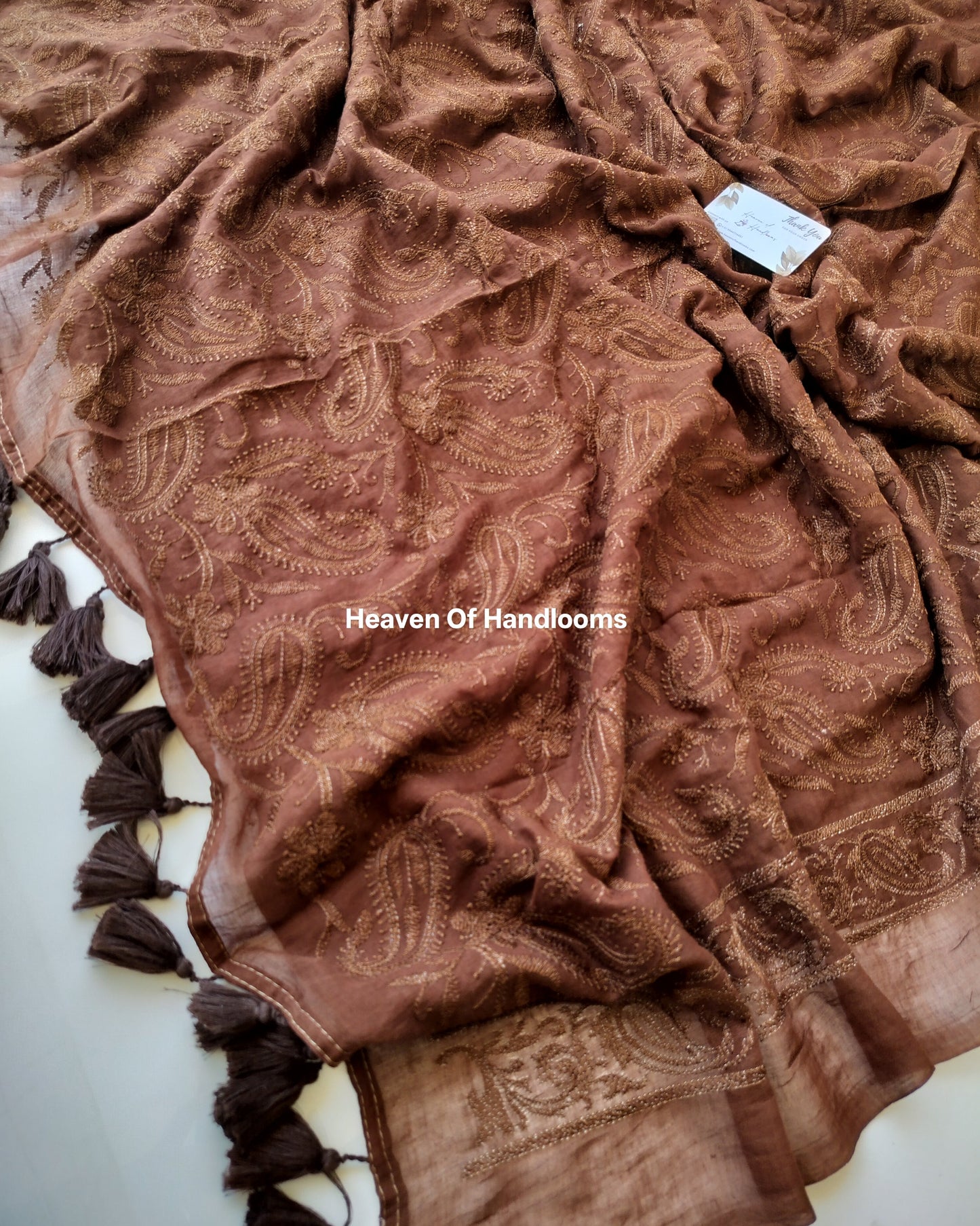 Festive Saree - Dark ChocoChikankari