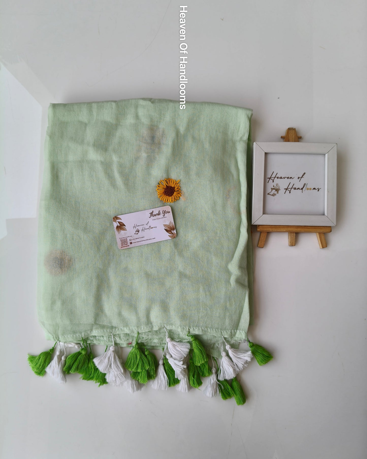 Premium Hand Stitch - Mint Kantha Sunflower