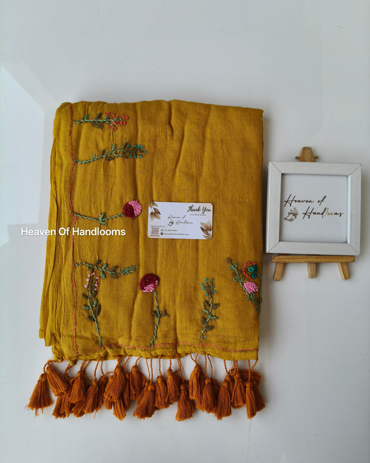 Premium Hand Stitch - Mustard Floral Garden