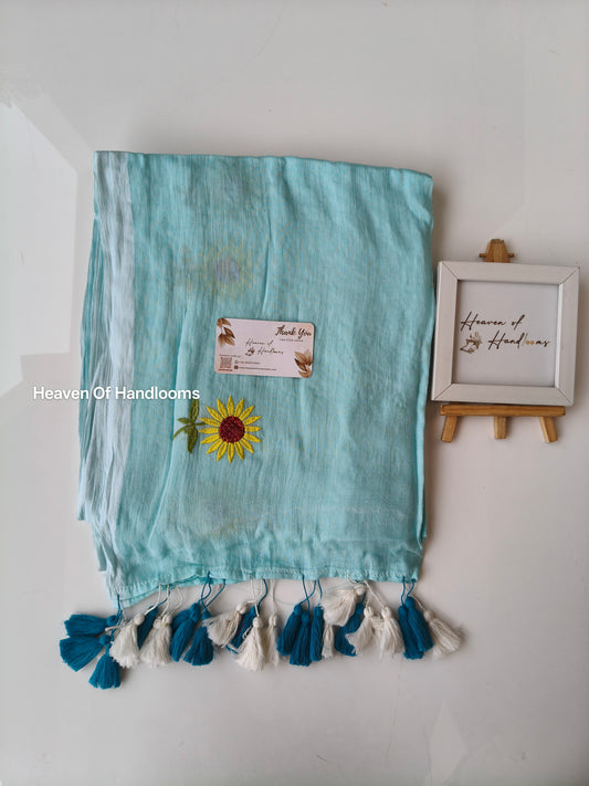 Embroidery Saree - Sky Sunflower