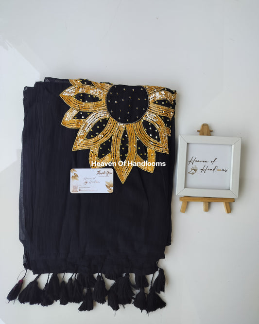 Premium Hand Stitch - Black Sunflower