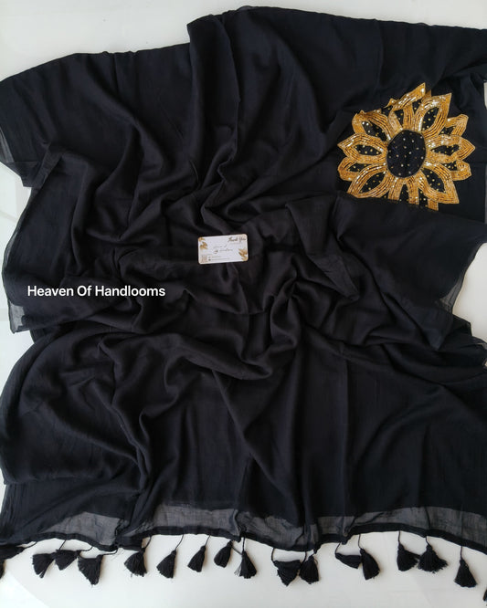 Premium Hand Stitch - Black Sunflower