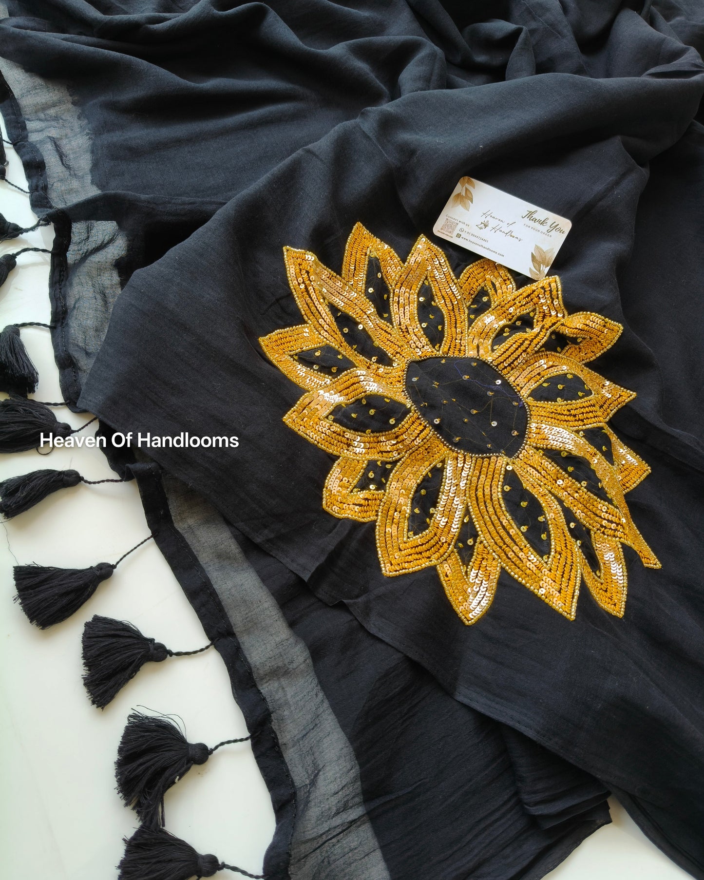 Premium Hand Stitch - Black Sunflower