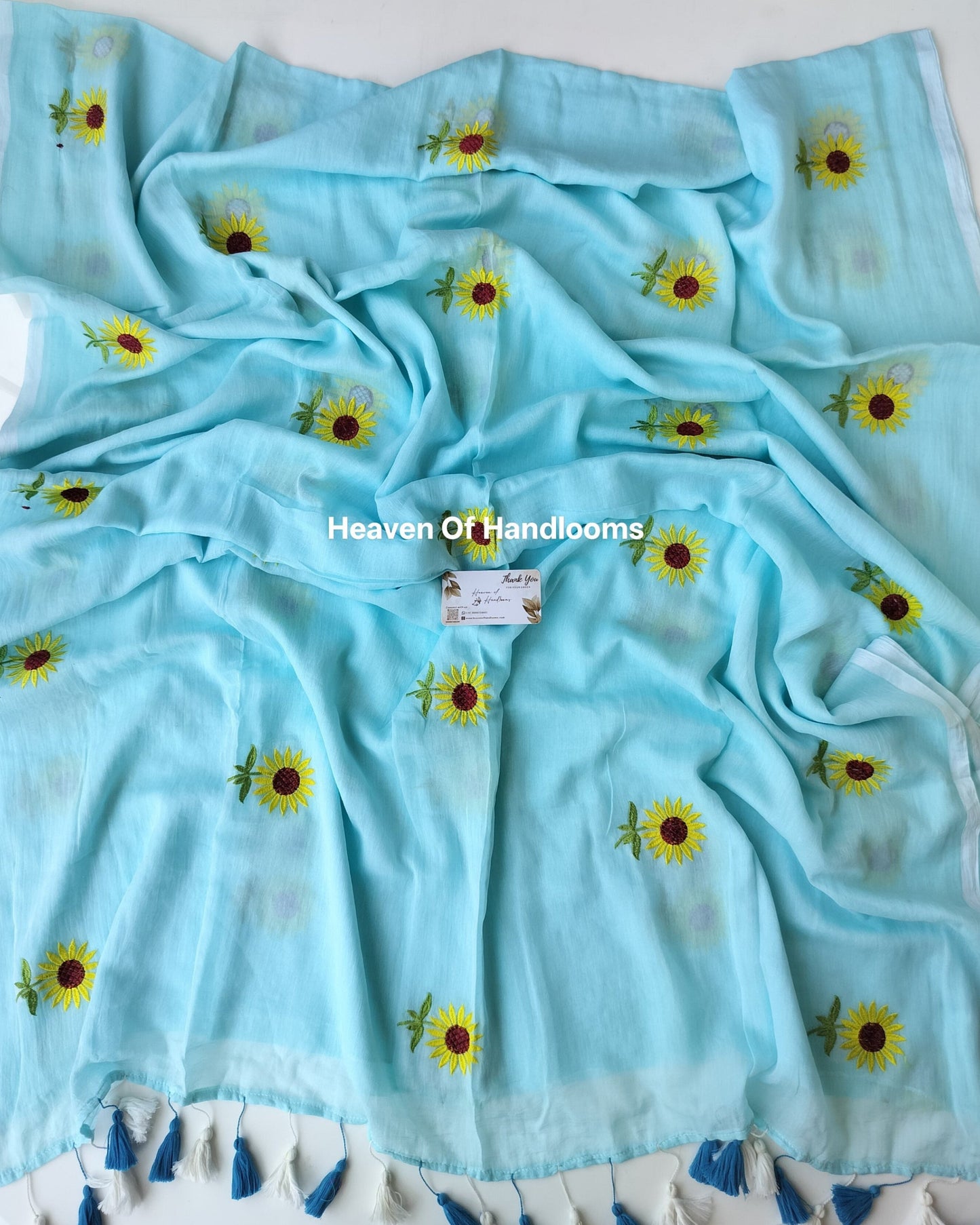 Embroidery Saree - Sky Sunflower