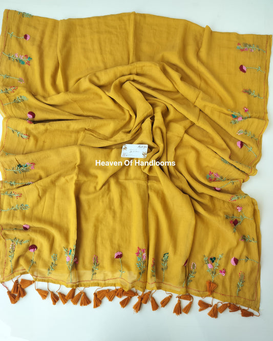 Premium Hand Stitch - Mustard Floral Garden