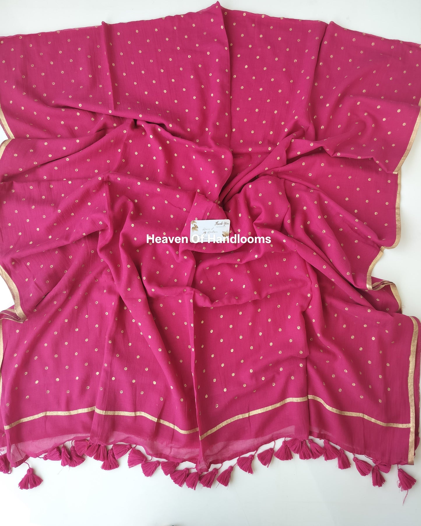 Printed Saree - Rose Golden Polka Dot