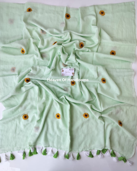 Premium Hand Stitch - Mint Kantha Sunflower