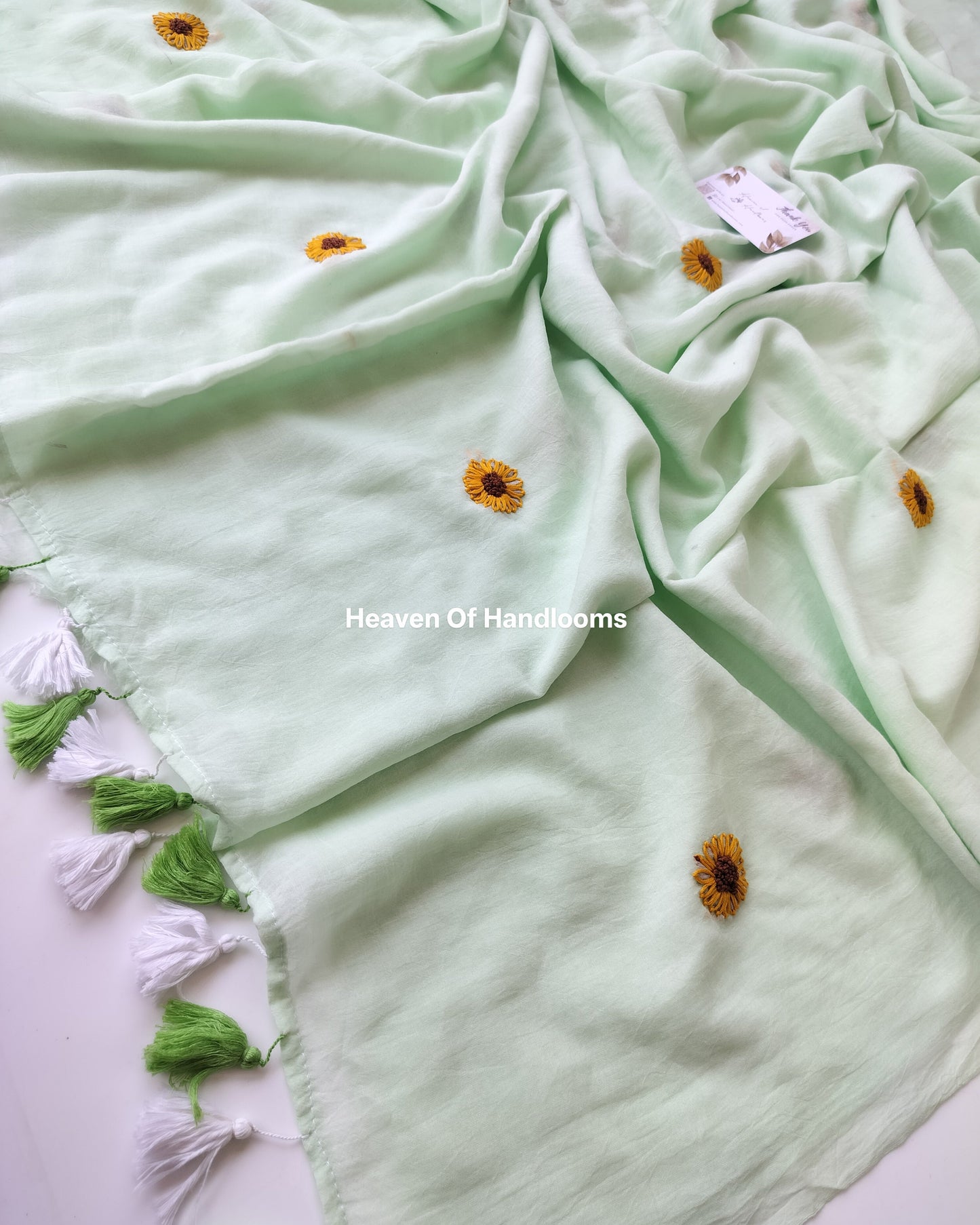 Premium Hand Stitch - Mint Kantha Sunflower