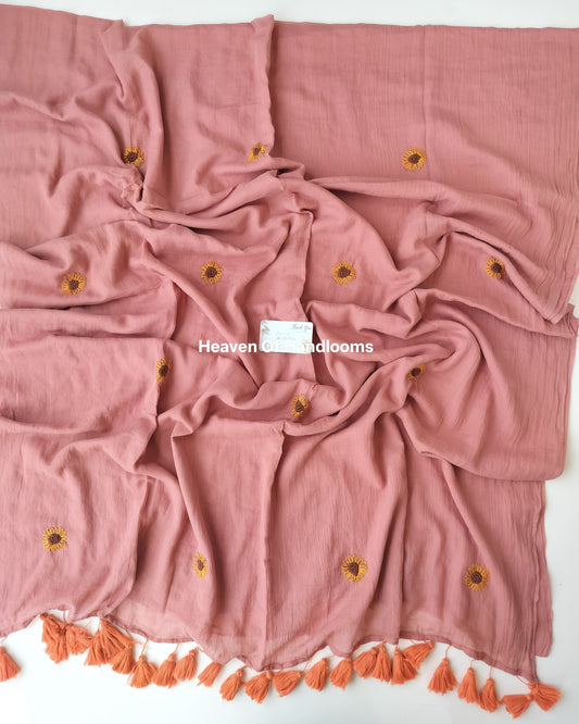 Premium Hand Stitch - Peach Kantha Sunflower