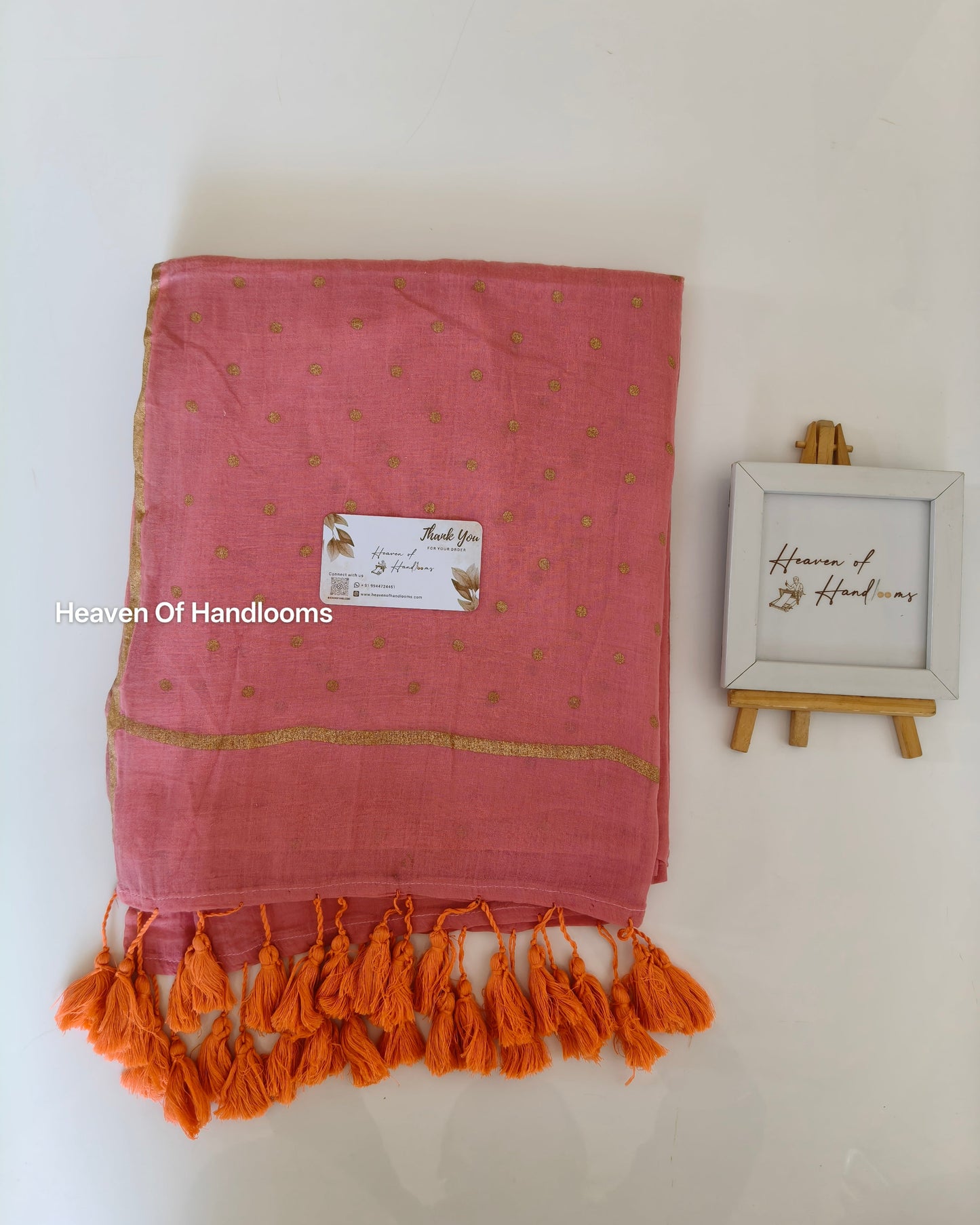 Printed Saree - Peachy  Polka