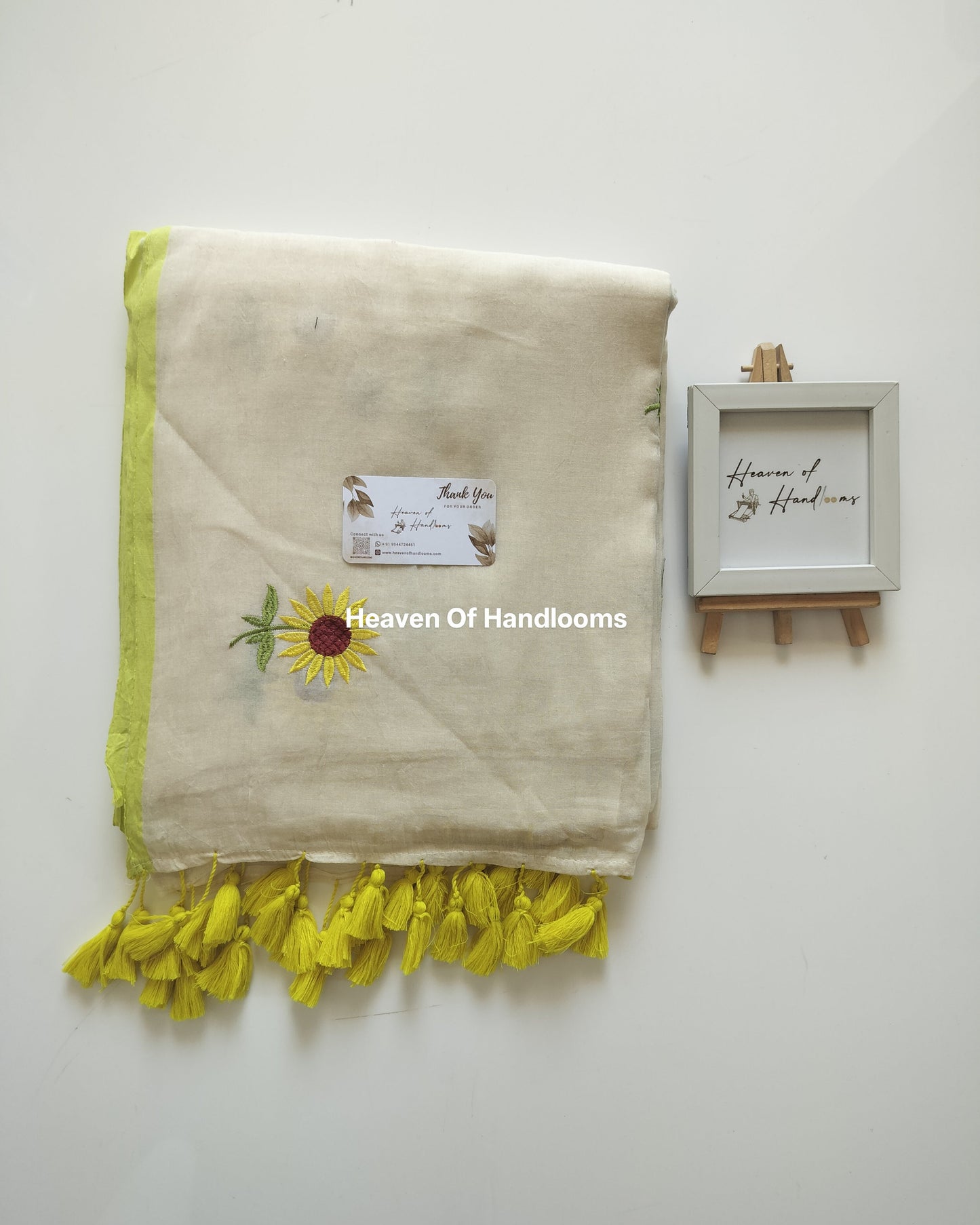 Embroidery Saree - Cream Sunflower