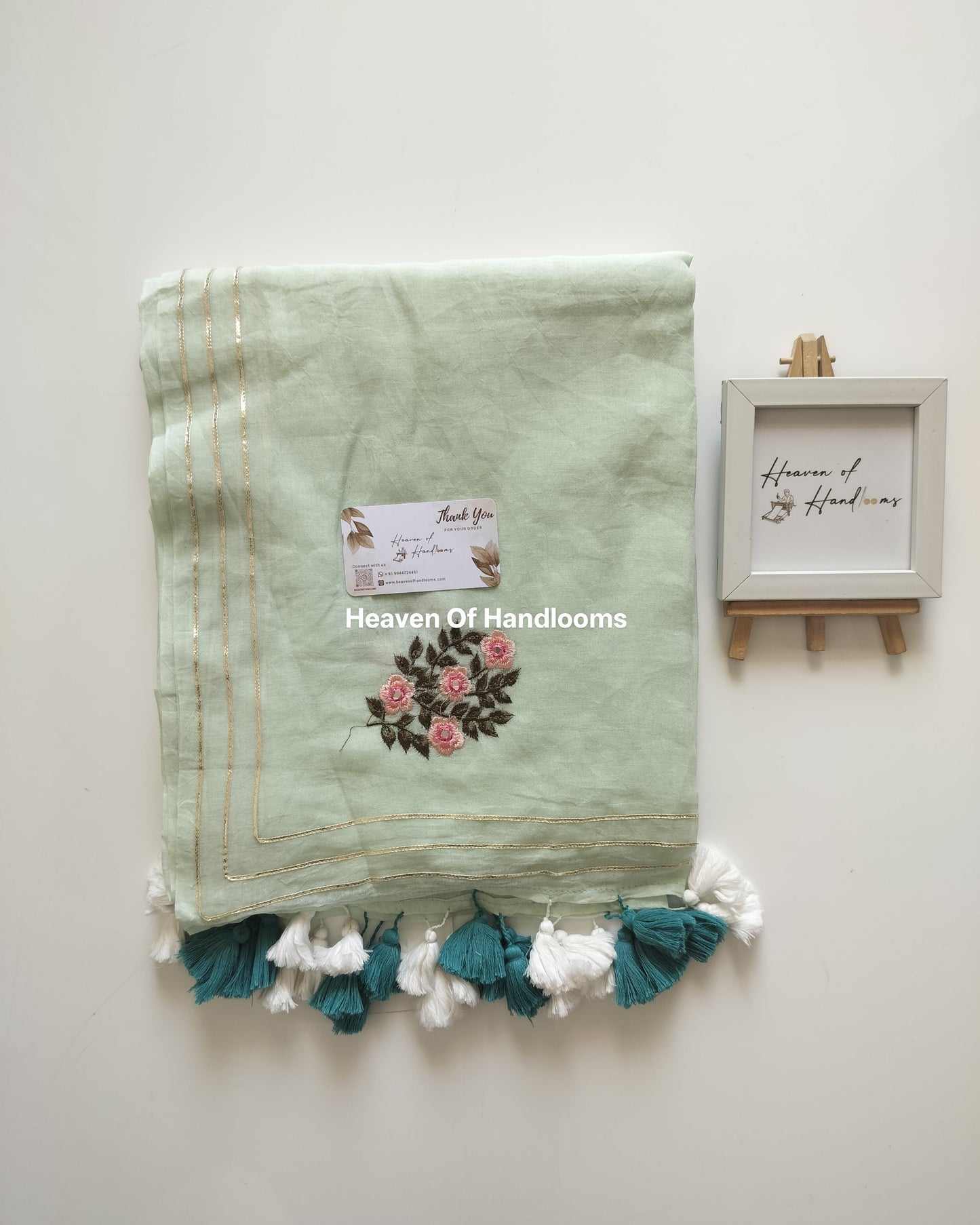 Festive Saree - Mint Foral