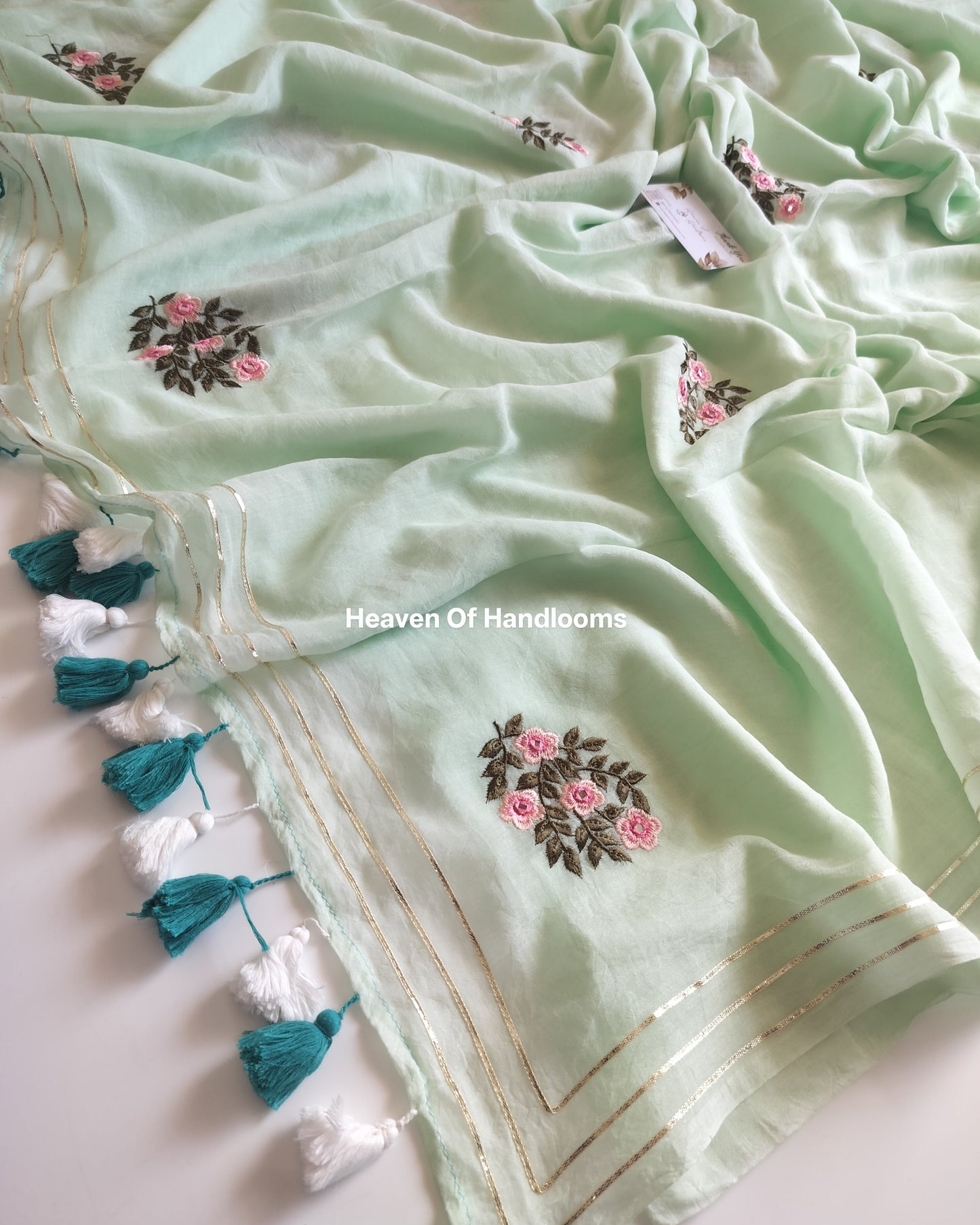 Festive Saree - Mint Foral