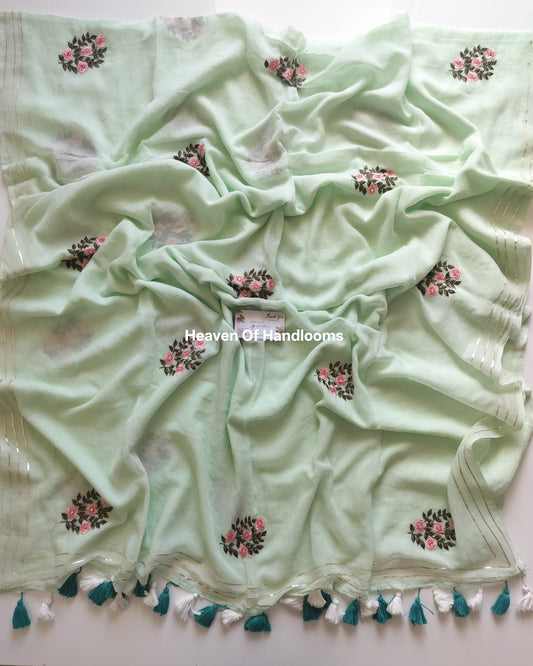 Festive Saree - Mint Foral