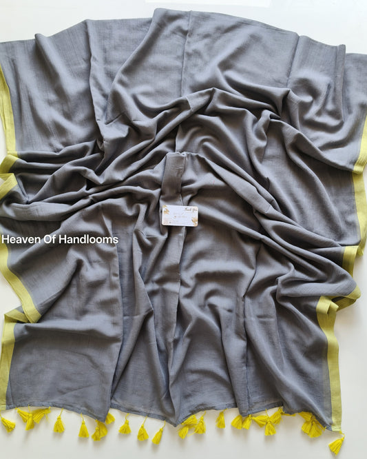 Plain Mul Saree - Gray