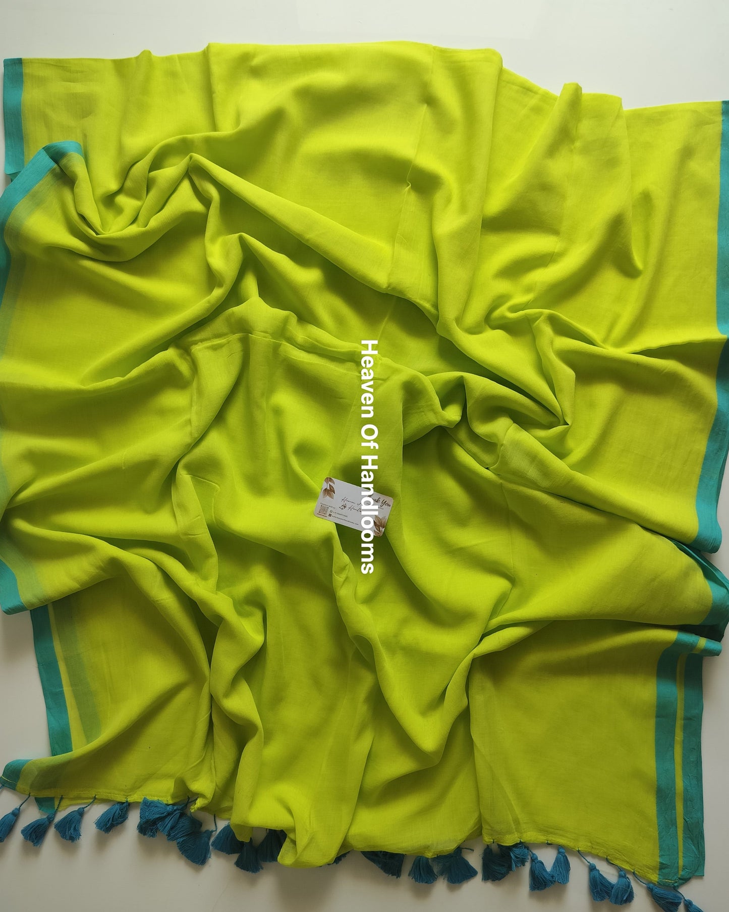 Plain Mul Saree - Parrot Green
