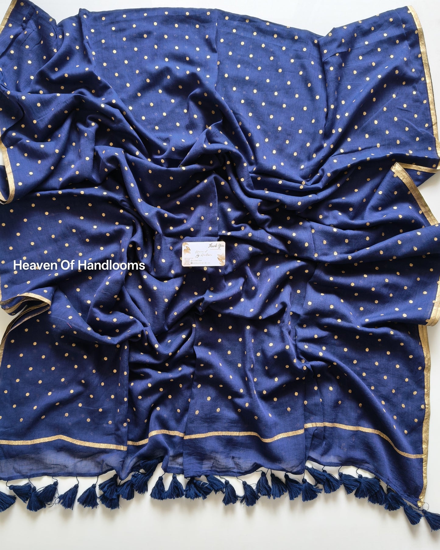 Printed Saree - Navy Blue Polka