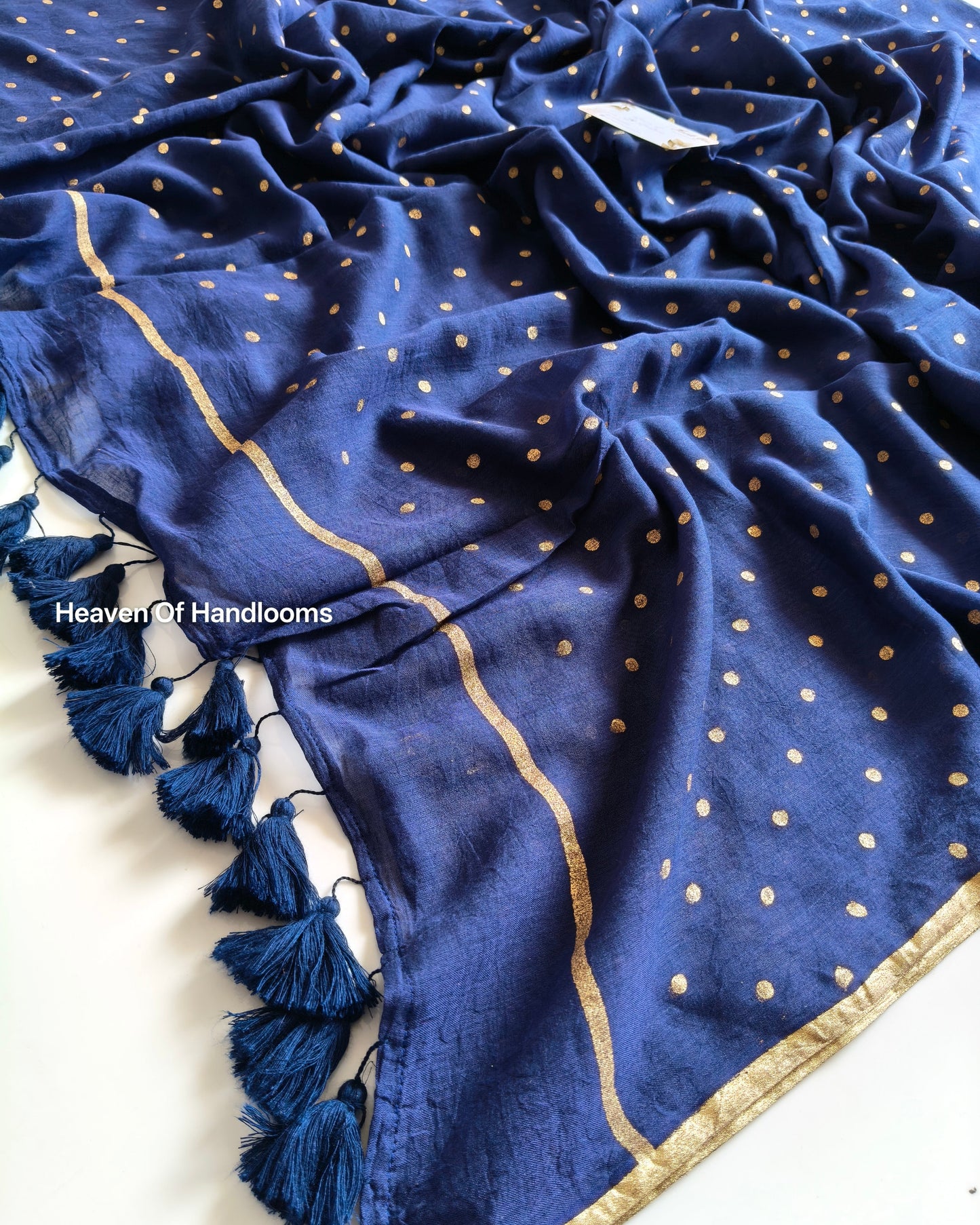 Printed Saree - Navy Blue Polka
