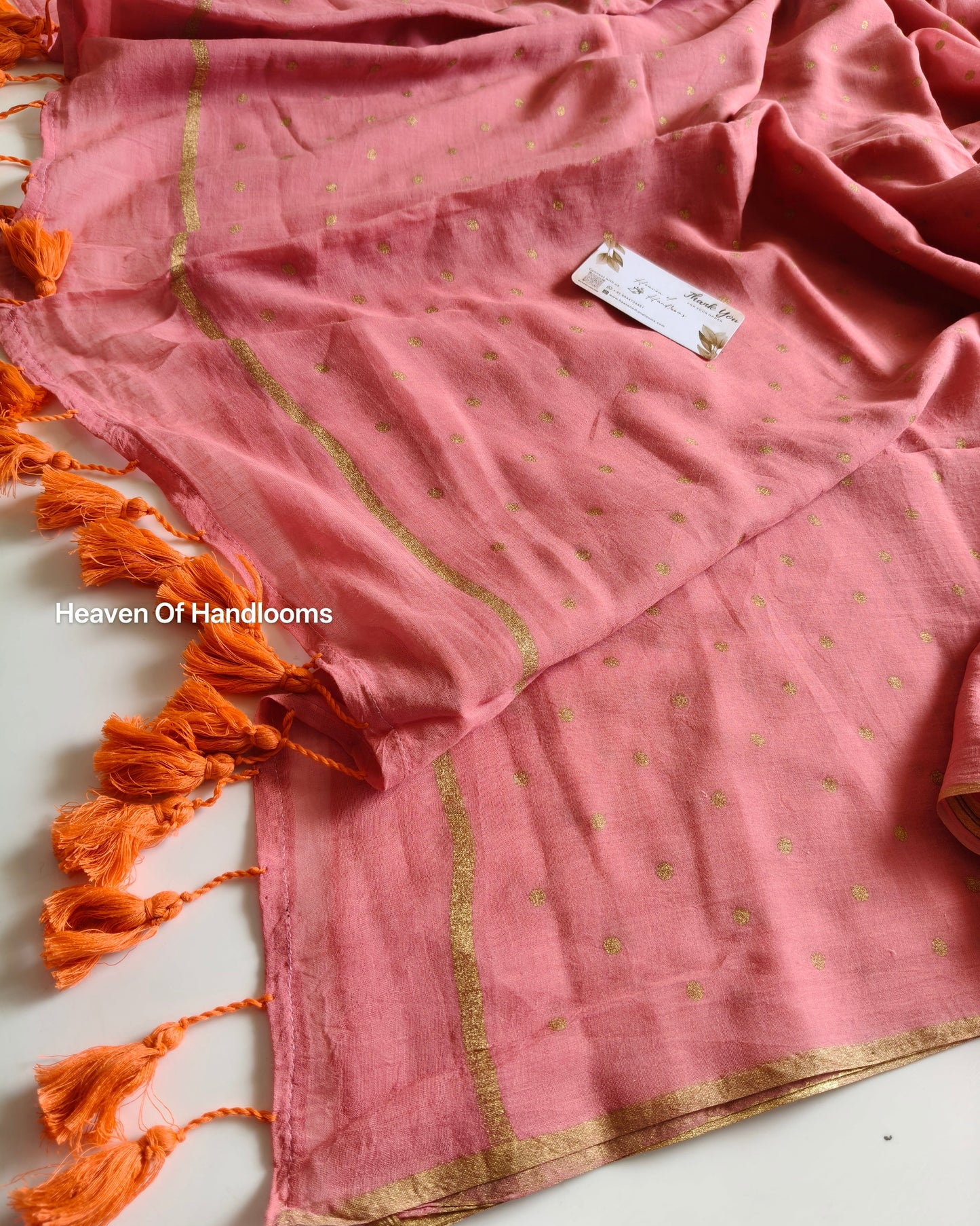 Printed Saree - Peachy  Polka