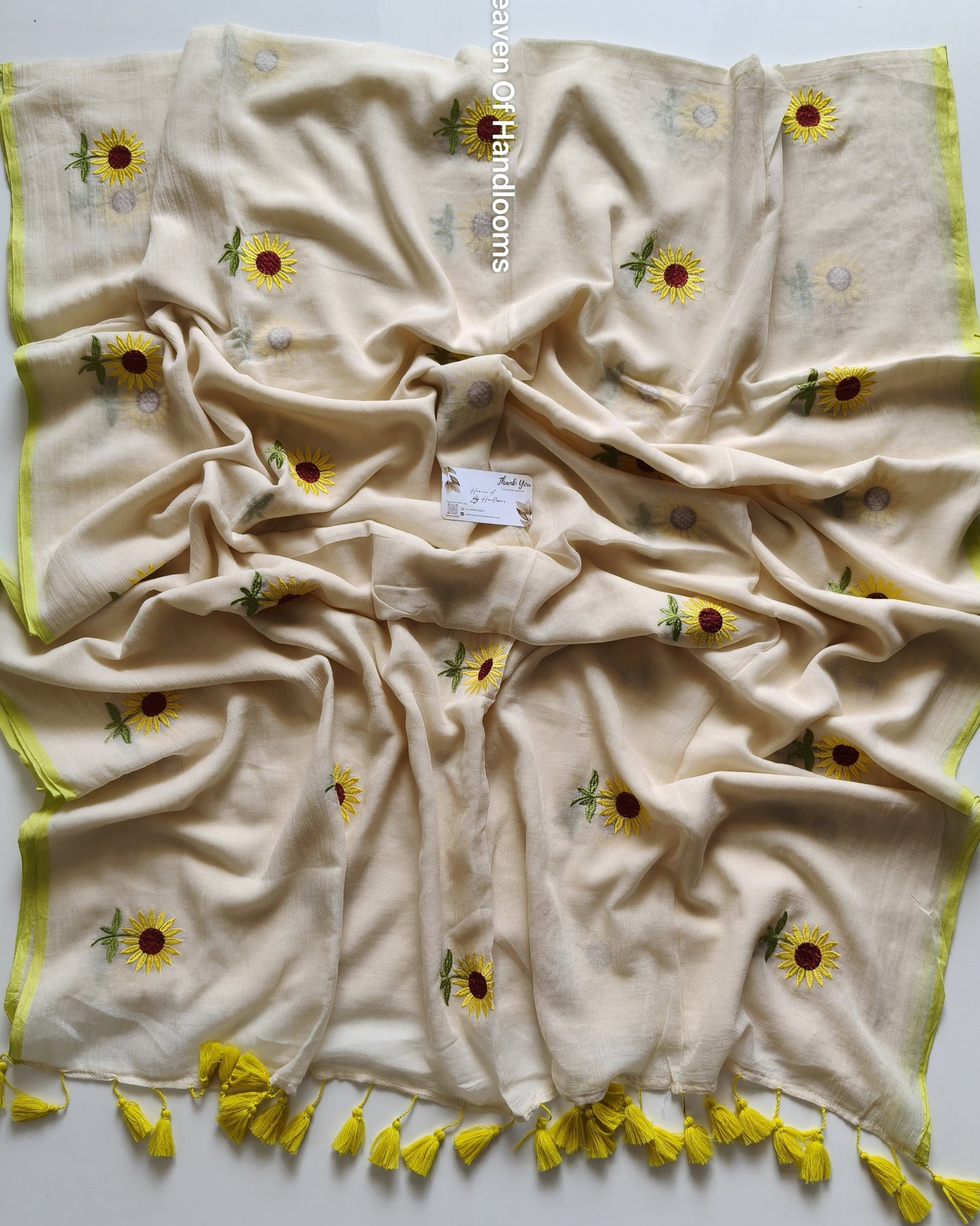 Embroidery Saree - Cream Sunflower