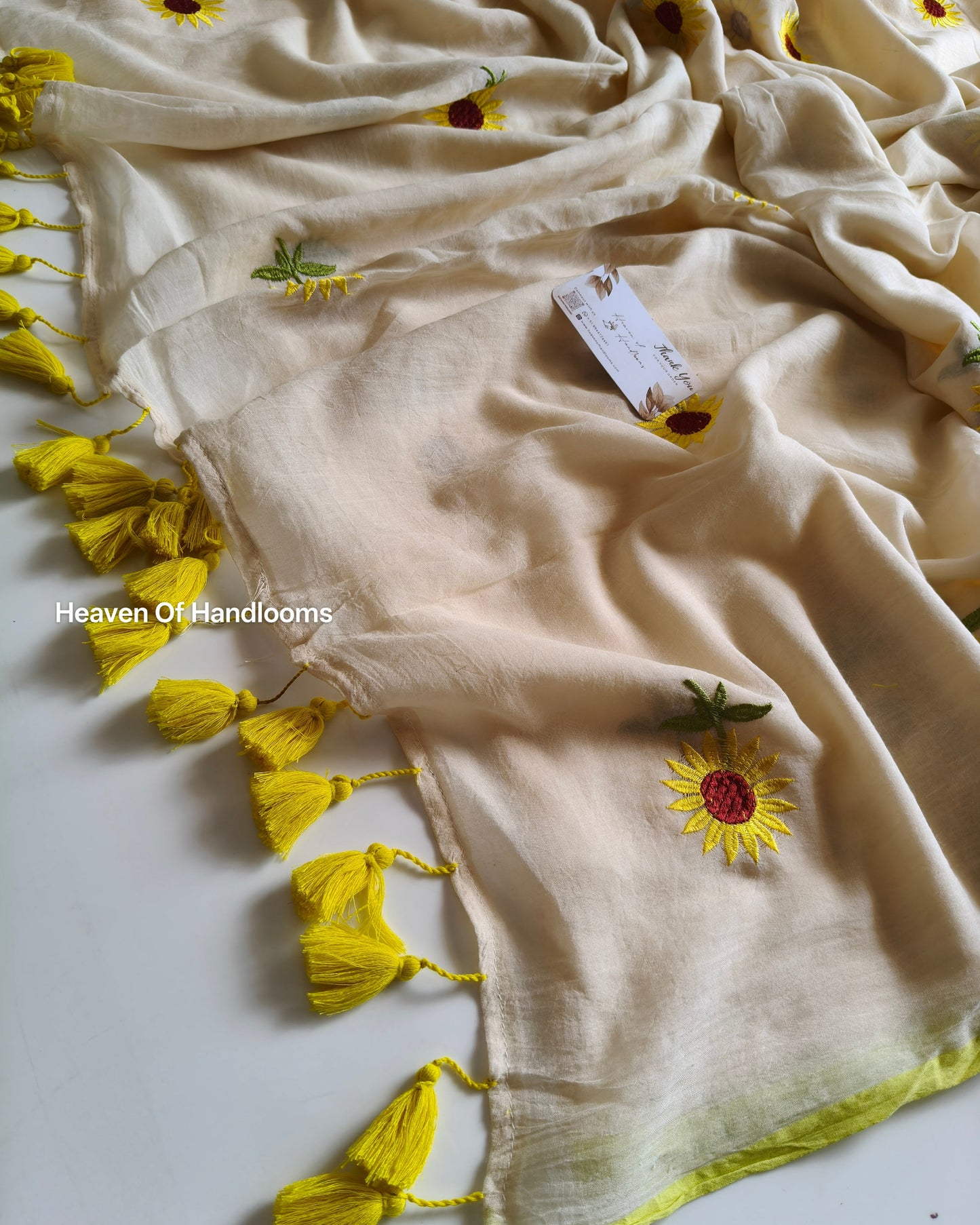 Embroidery Saree - Cream Sunflower