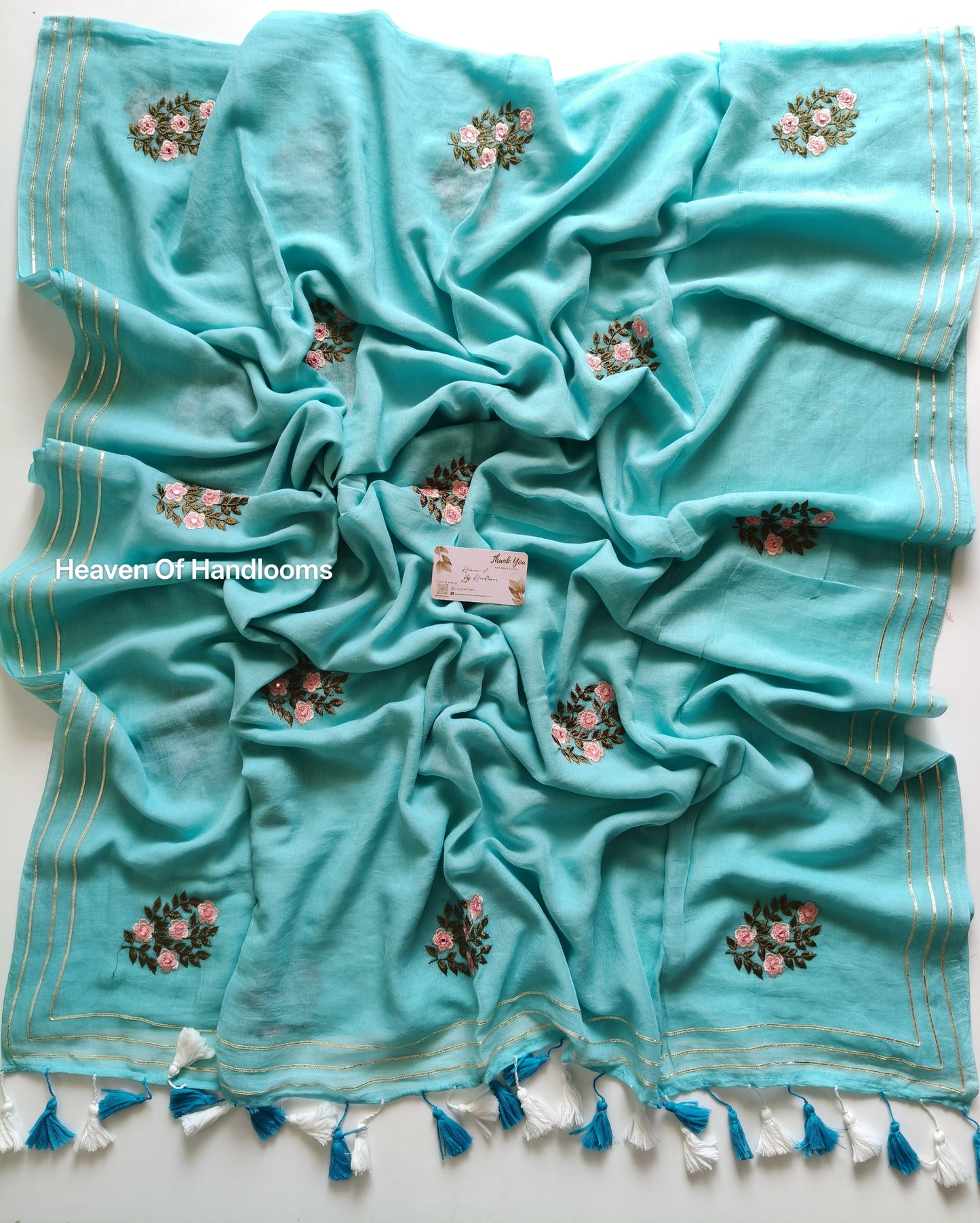 Festive Saree - Sky Floral