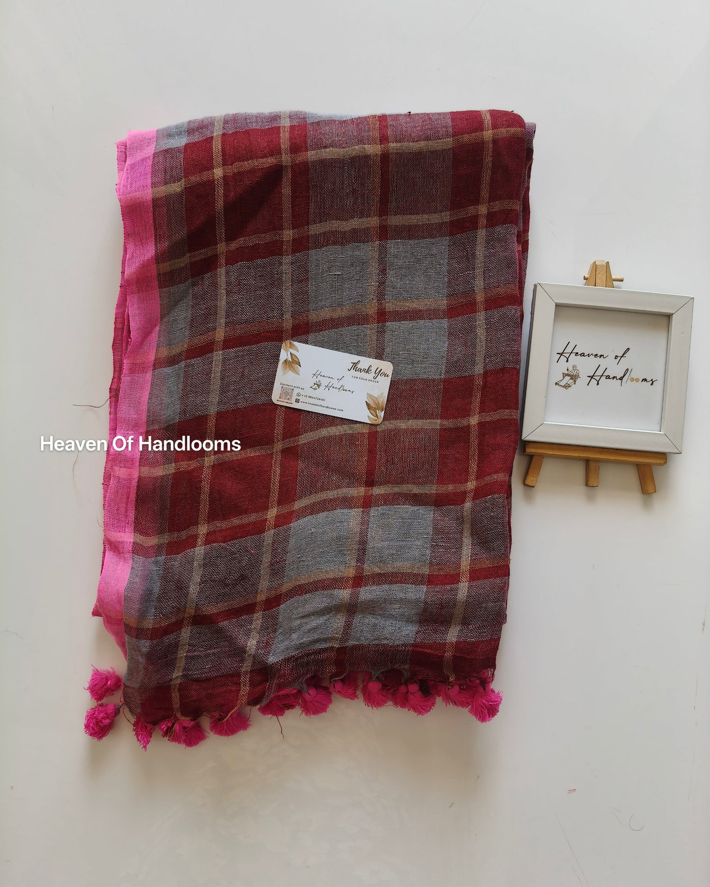 Linen by Linen - Gray Maroon Check