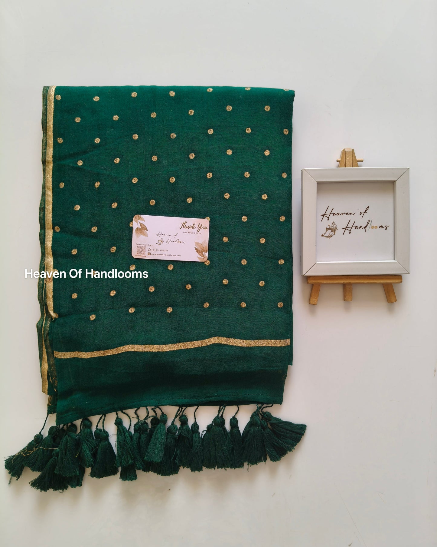 Printed Saree - Dark Jungle Golden Polka Dot