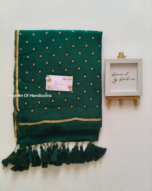 Printed Saree - Dark Jungle Golden Polka Dot