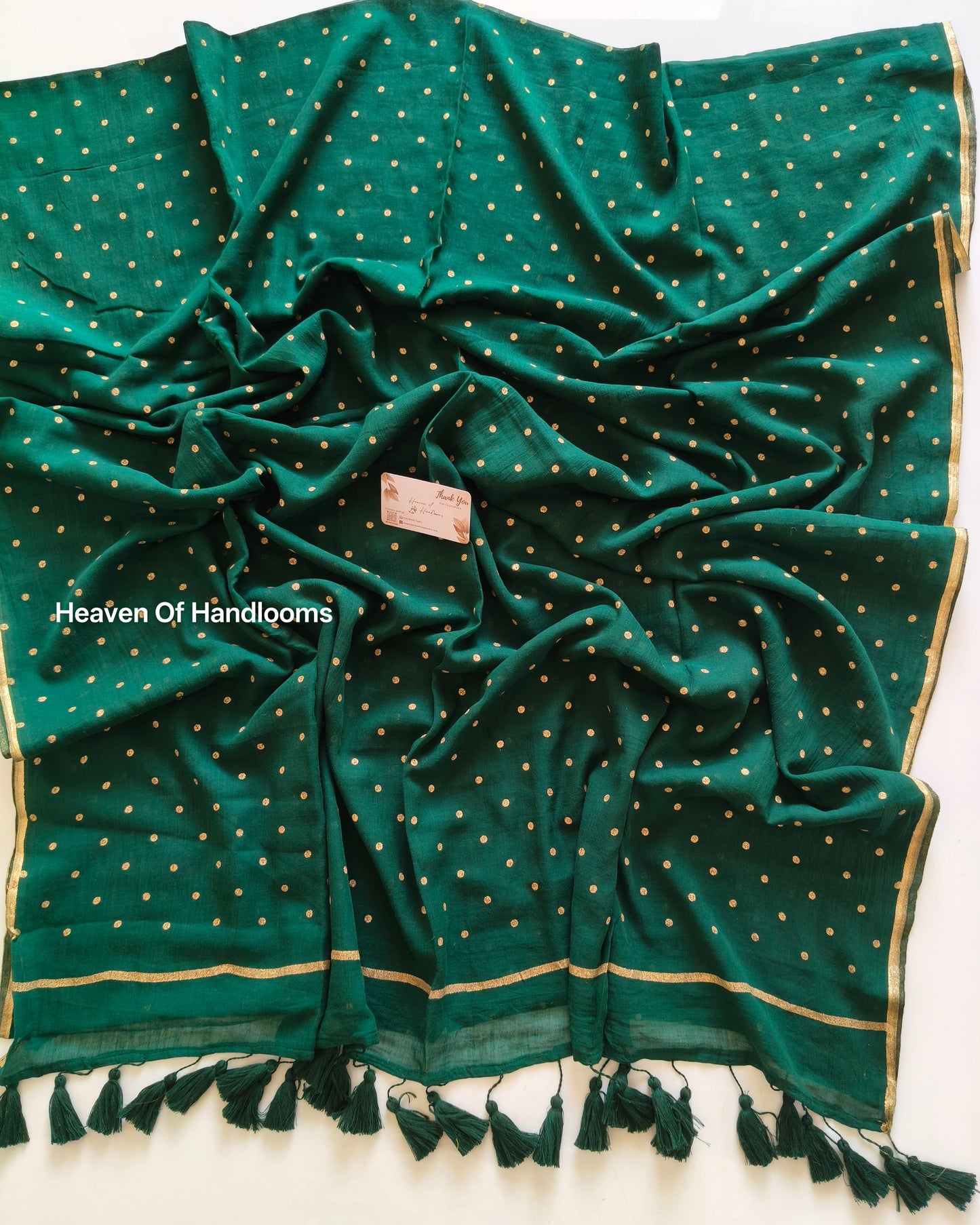 Printed Saree - Dark Jungle Golden Polka Dot