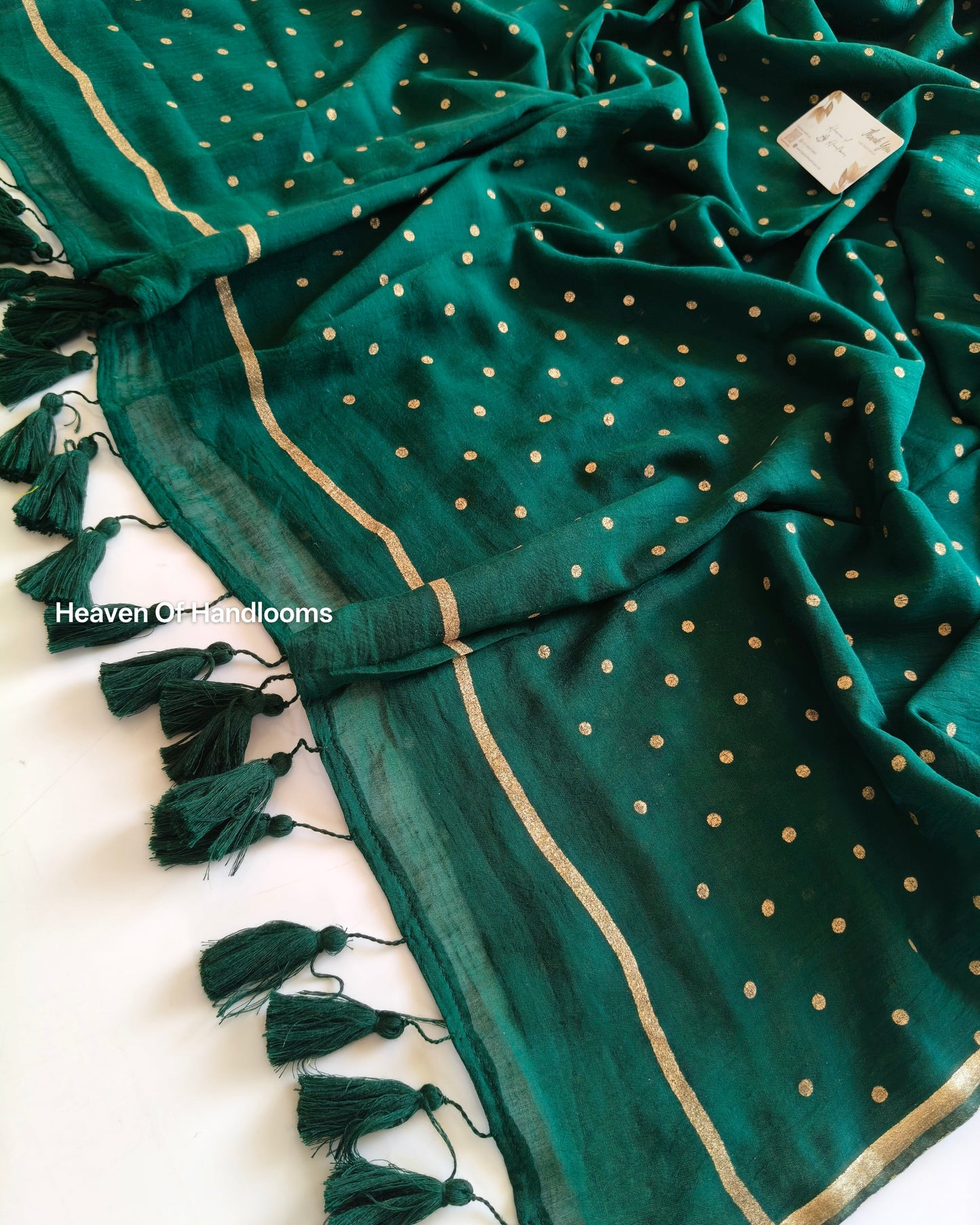 Printed Saree - Dark Jungle Golden Polka Dot