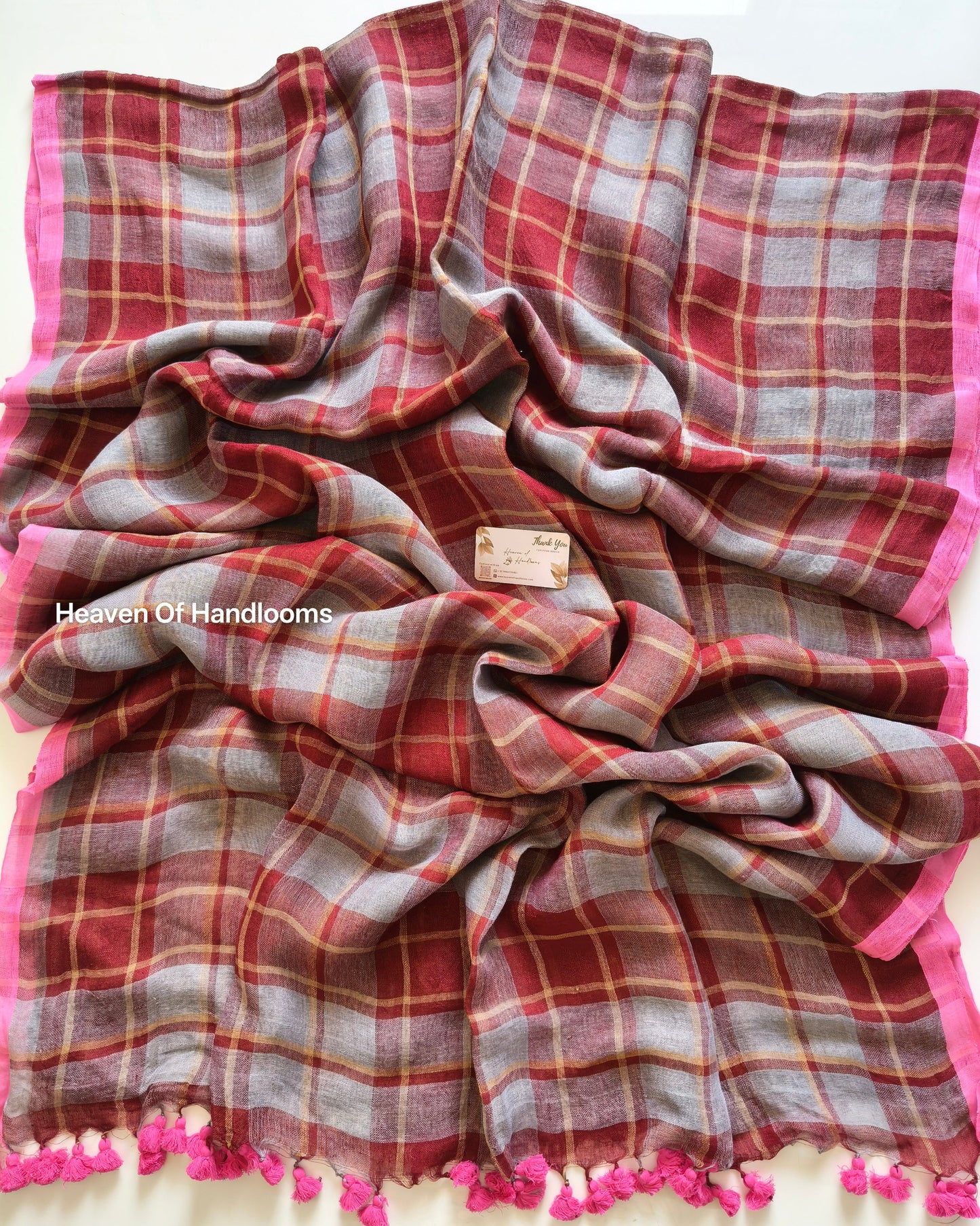 Linen by Linen - Gray Maroon Check