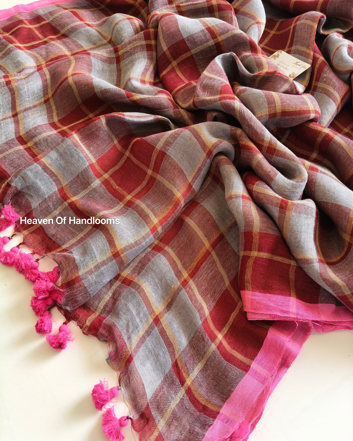 Linen by Linen - Gray Maroon Check