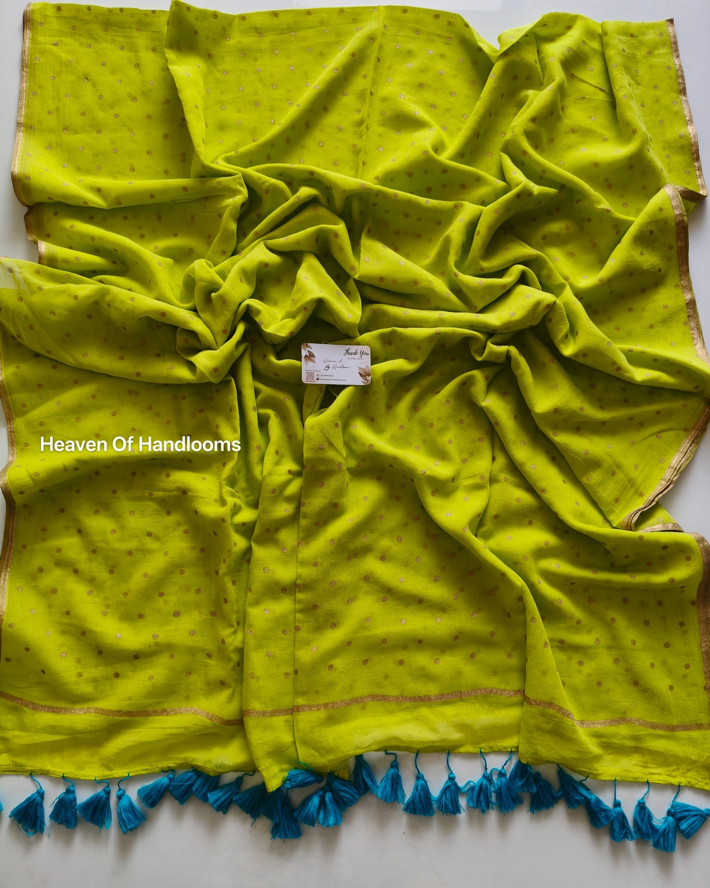 Printed Saree - Parrot Golden Polka Dot