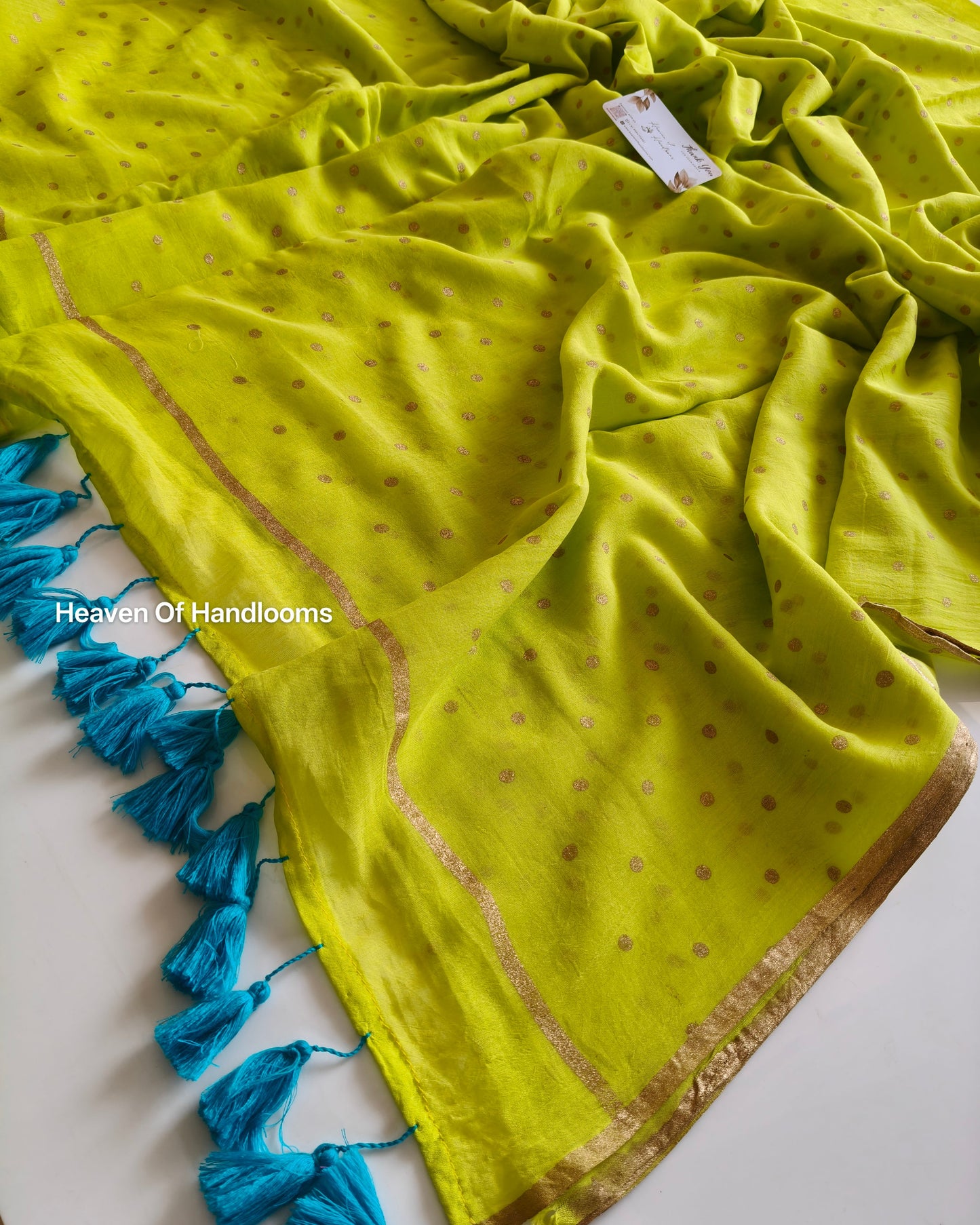Printed Saree - Parrot Golden Polka Dot