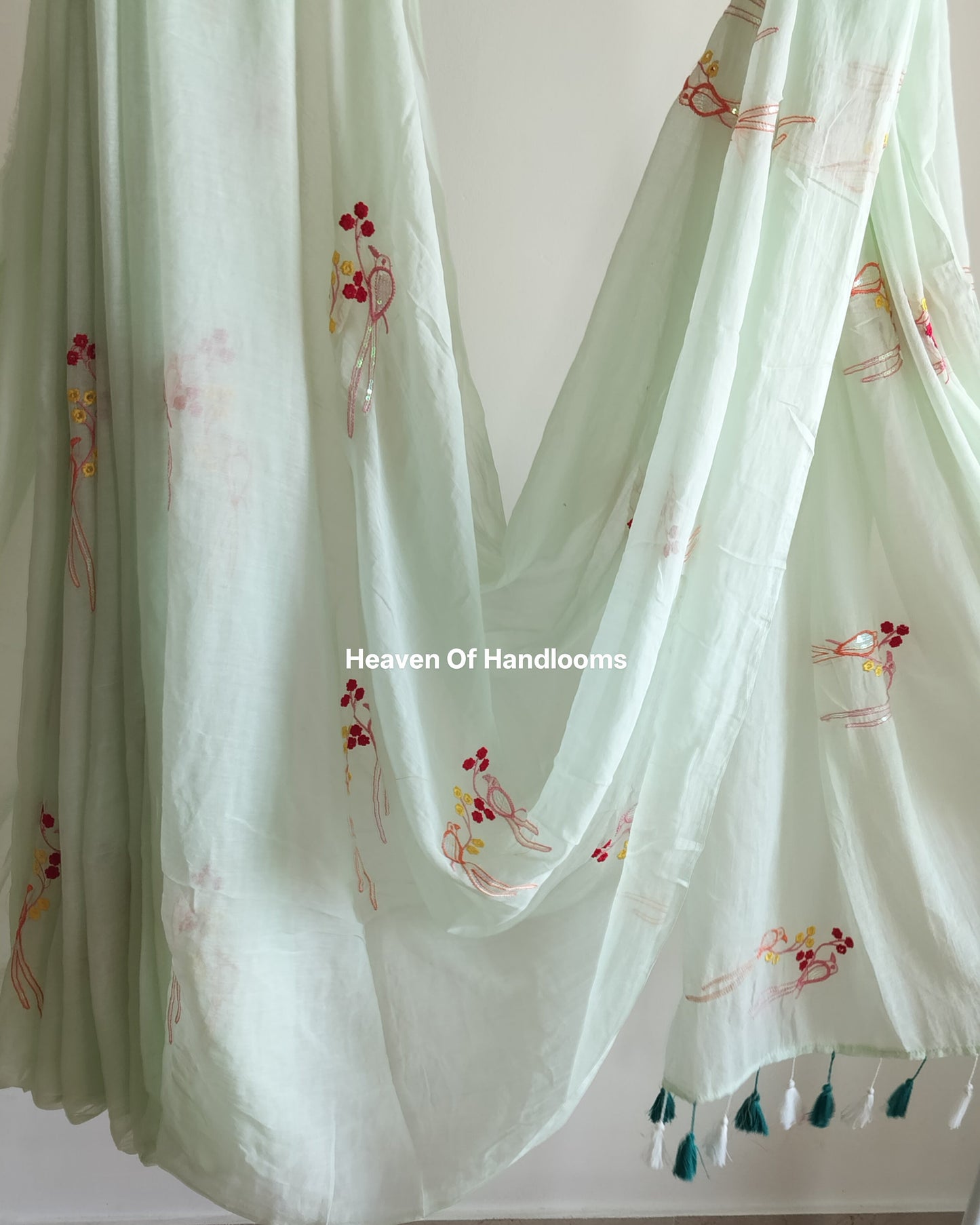 Festive Saree - Mint Mist Parrots