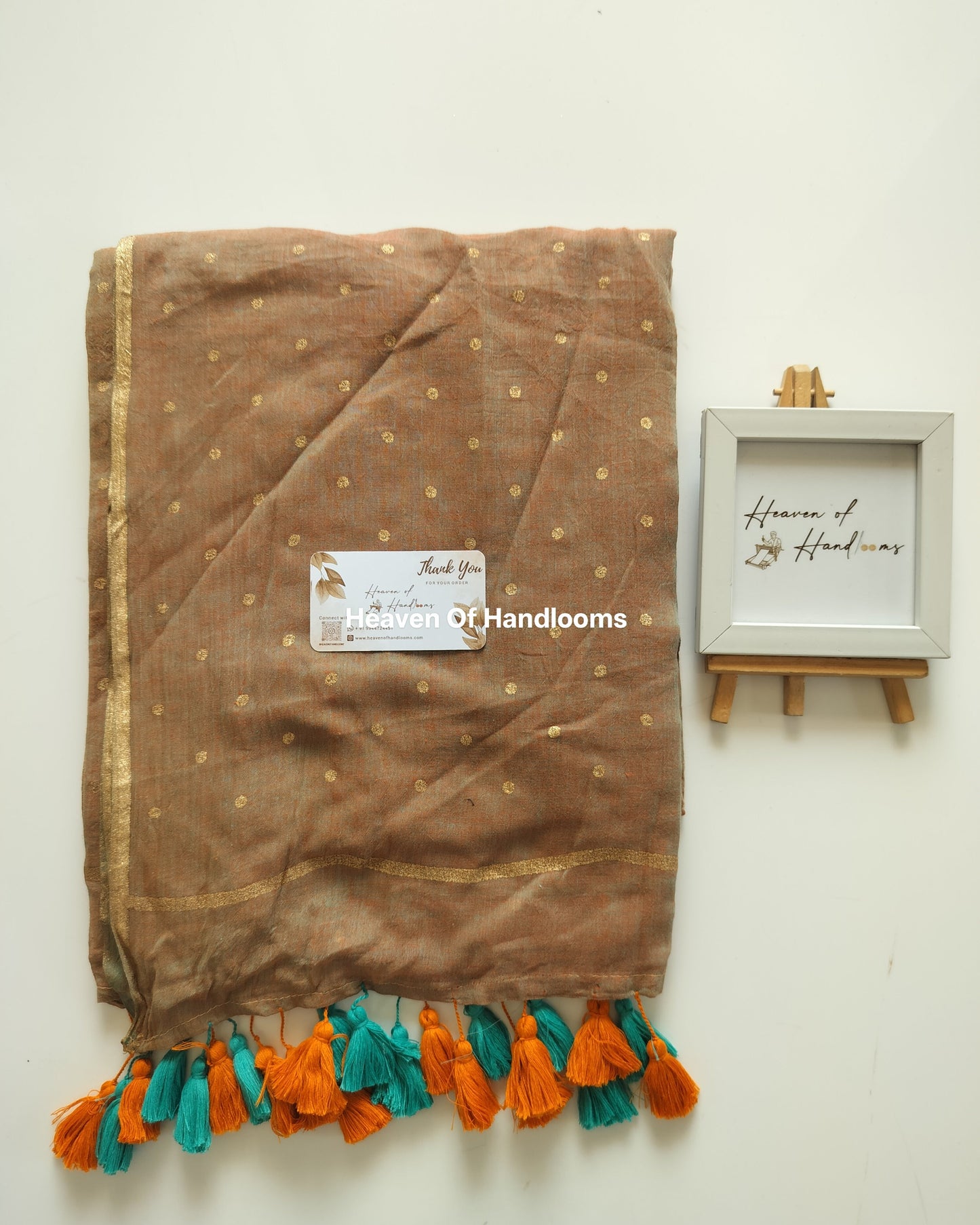 Printed Saree - Dual with Golden Polka Dot