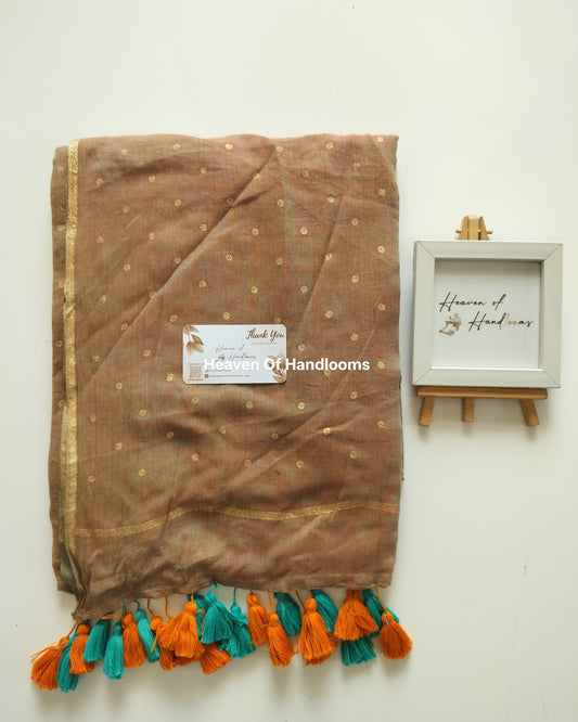 Printed Saree - Dual with Golden Polka Dot